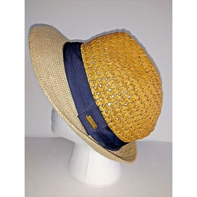 STEVE MADDEN HAT Fedora s One Size Straw With Blue Band And Cloth Brim  eb-26145259